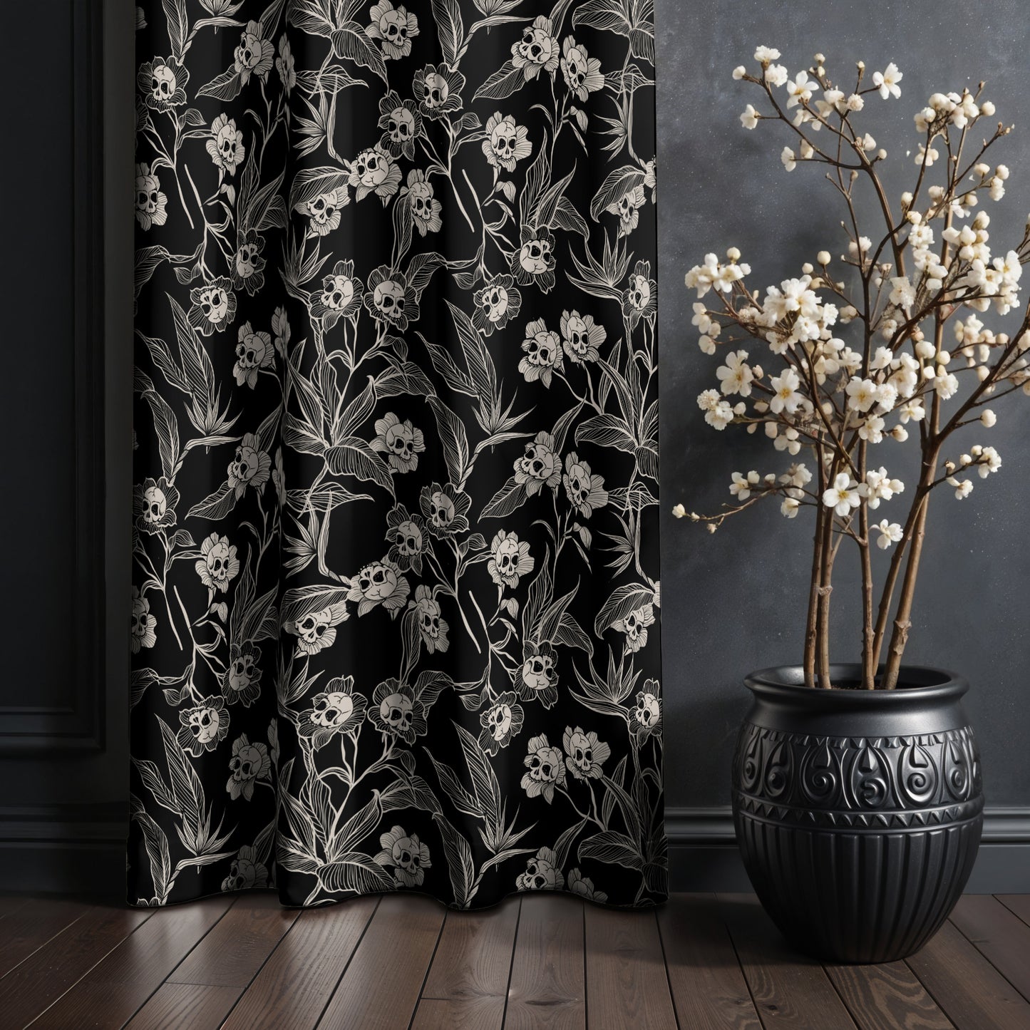 Gothic Floral Blackout Grommet Curtains | 2 Pieces