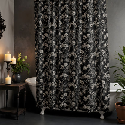 Gothic Floral Skull Flower Shower Curtain - Red Finch Creations