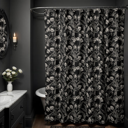 Gothic Floral Skull Flower Shower Curtain - Red Finch Creations