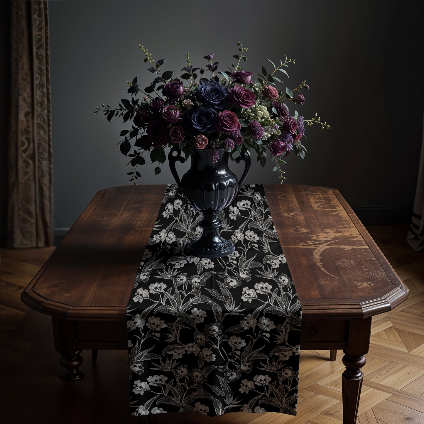 Gothic Floral Skull Table Runner - Red Finch Creations