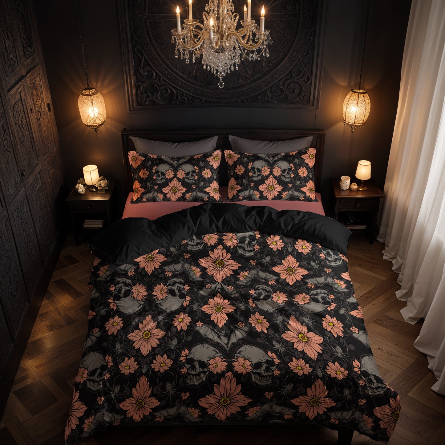 Floral Halloween 3-Piece Bedding Set - Red Finch Creations