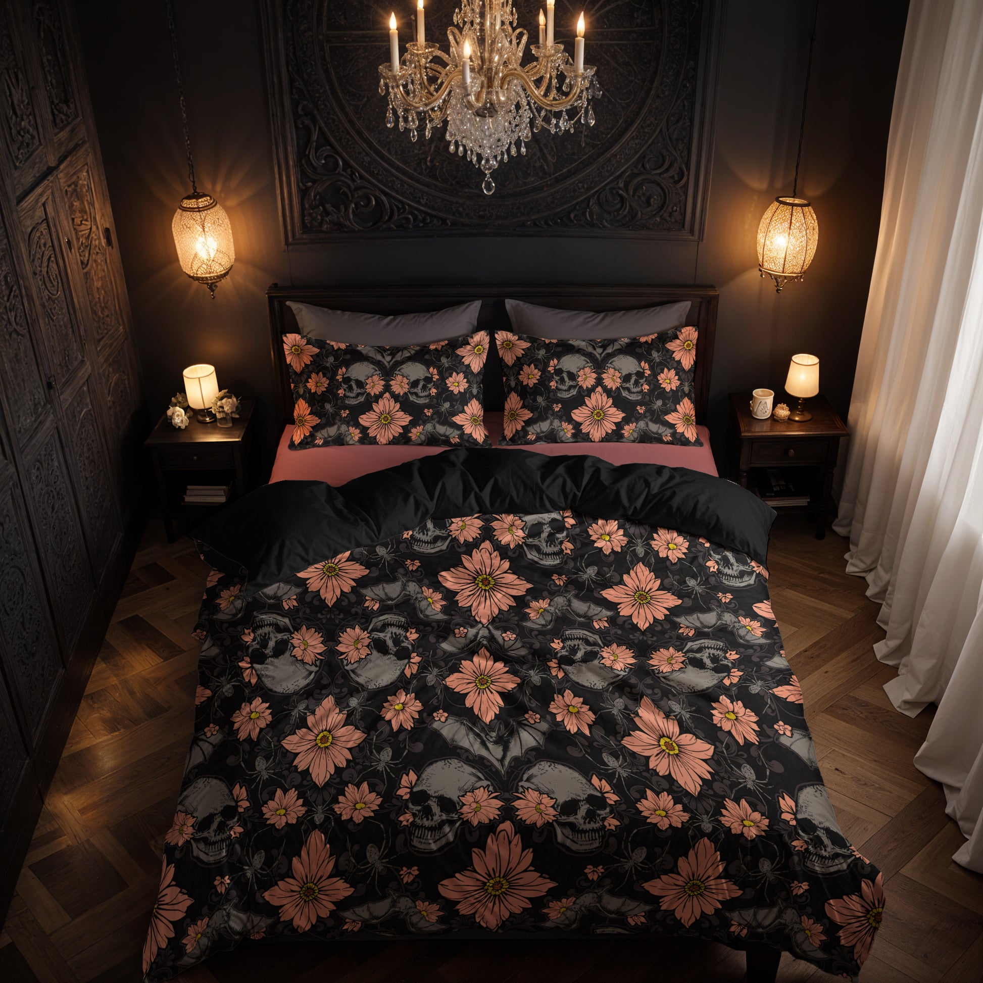 Floral Halloween 3-Piece Bedding Set - Red Finch Creations