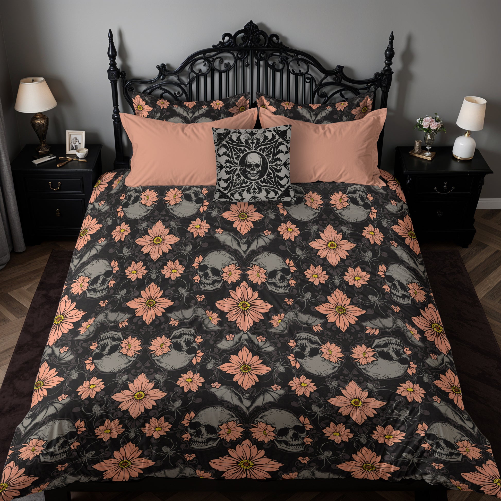 Floral Halloween 3-Piece Bedding Set - Red Finch Creations