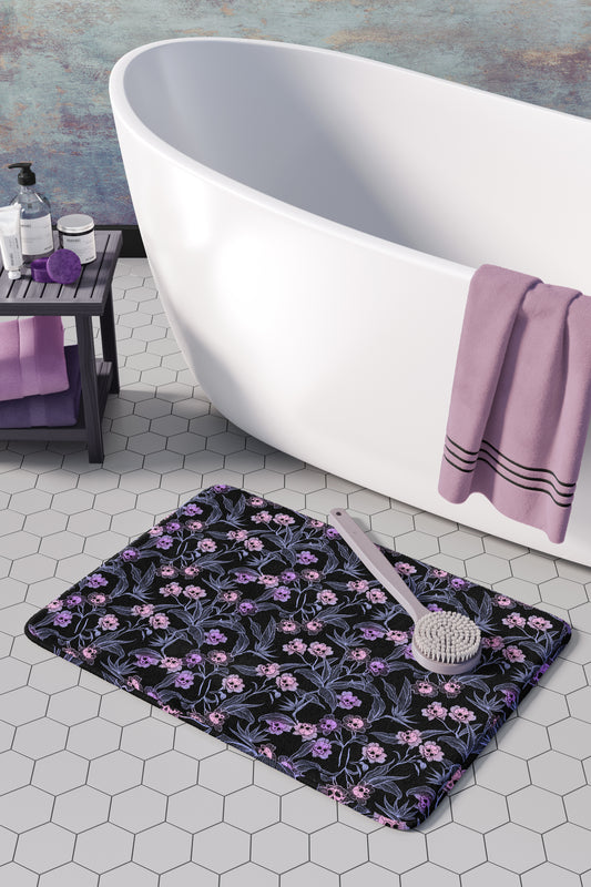 Pastel Goth Skull Flower Bath Mat - Pink & Black - Red Finch Creations