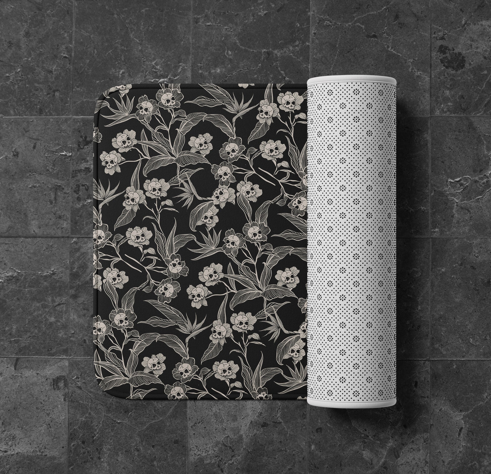 Gothic Floral Skull Flower Bath Mat - Red Finch Creations