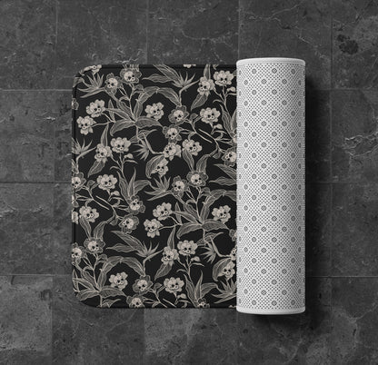 Gothic Floral Skull Flower Bath Mat - Red Finch Creations
