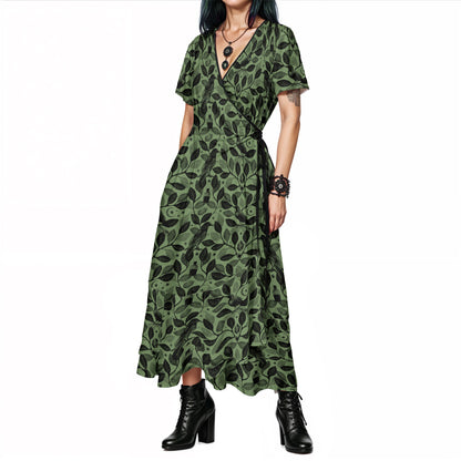 Botanical Raven Maxi-Wrap Dress - Green