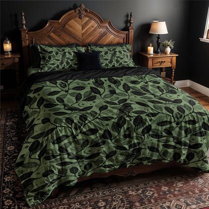 Witchy Watercolor Raven 3-Piece Bedding Set - Green