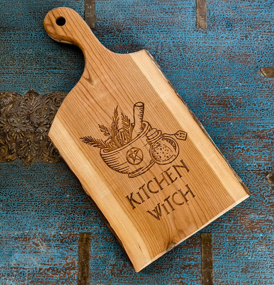 Kitchen Witch Rustic Cherry Wood Serving Board