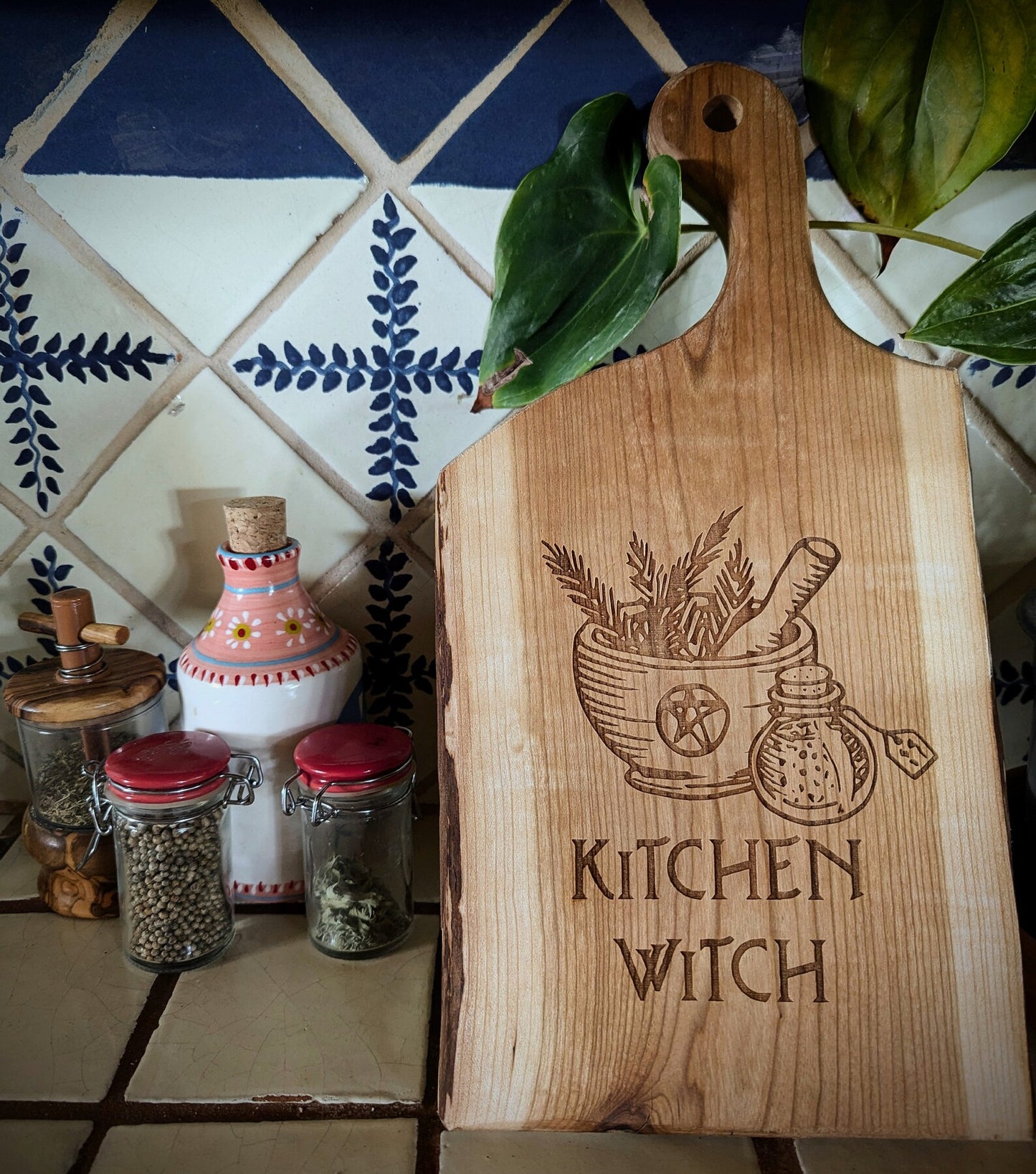 Kitchen Witch Rustic Cherry Wood Serving Board