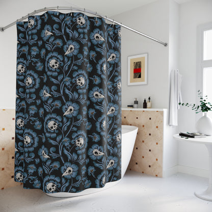 Gothic Victorian Floral Skull Shower Curtain - Blue - Red Finch Creations