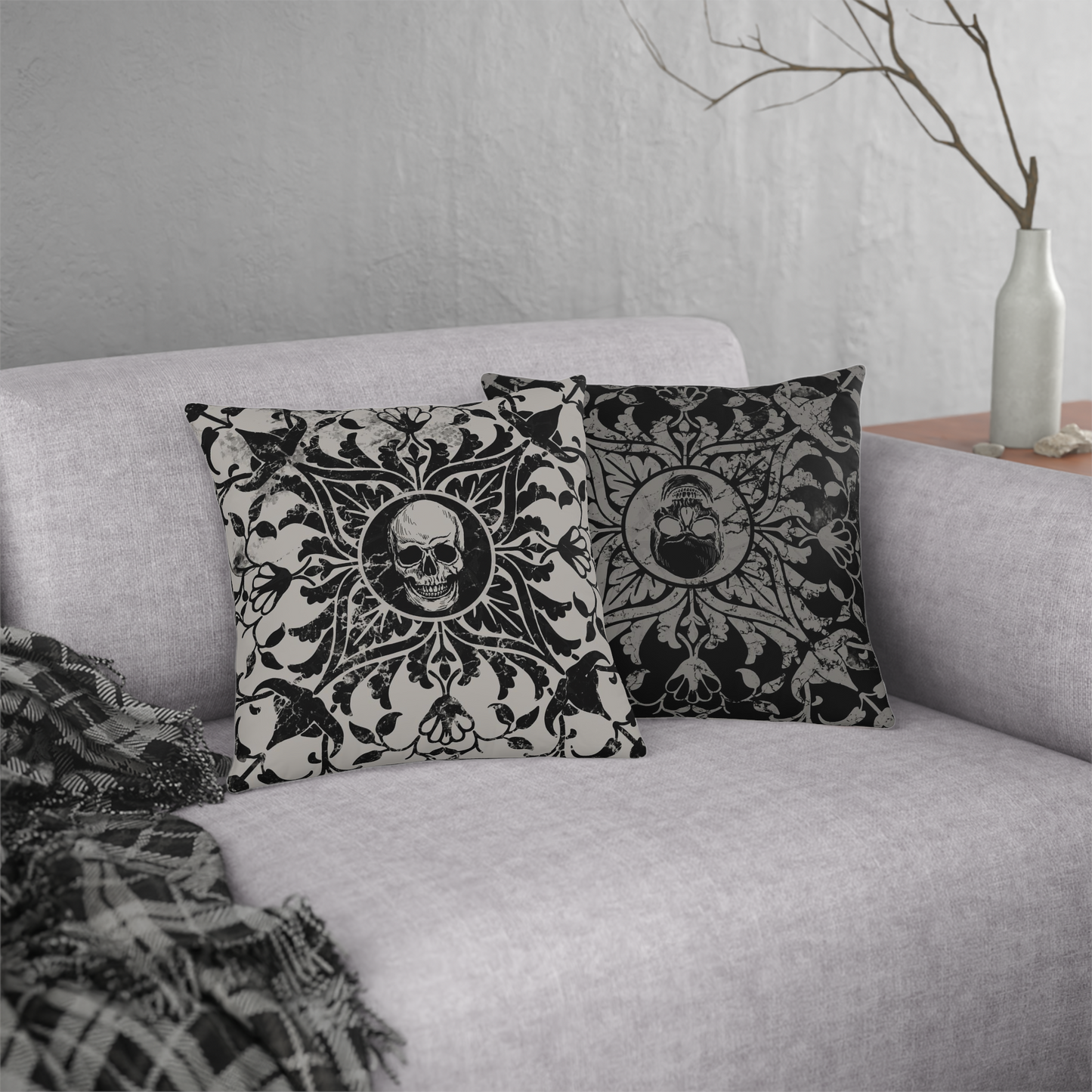 Gothic Skull Tile Reversible Square Pillowcase - Red Finch Creations