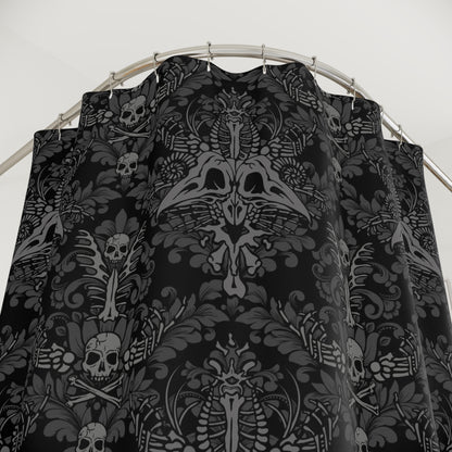 Dark Damask Bones Shower Curtain - Black - Red Finch Creations