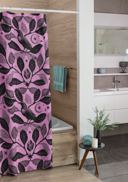 Witchy Watercolor Raven Shower Curtain - Pink - Red Finch Creations