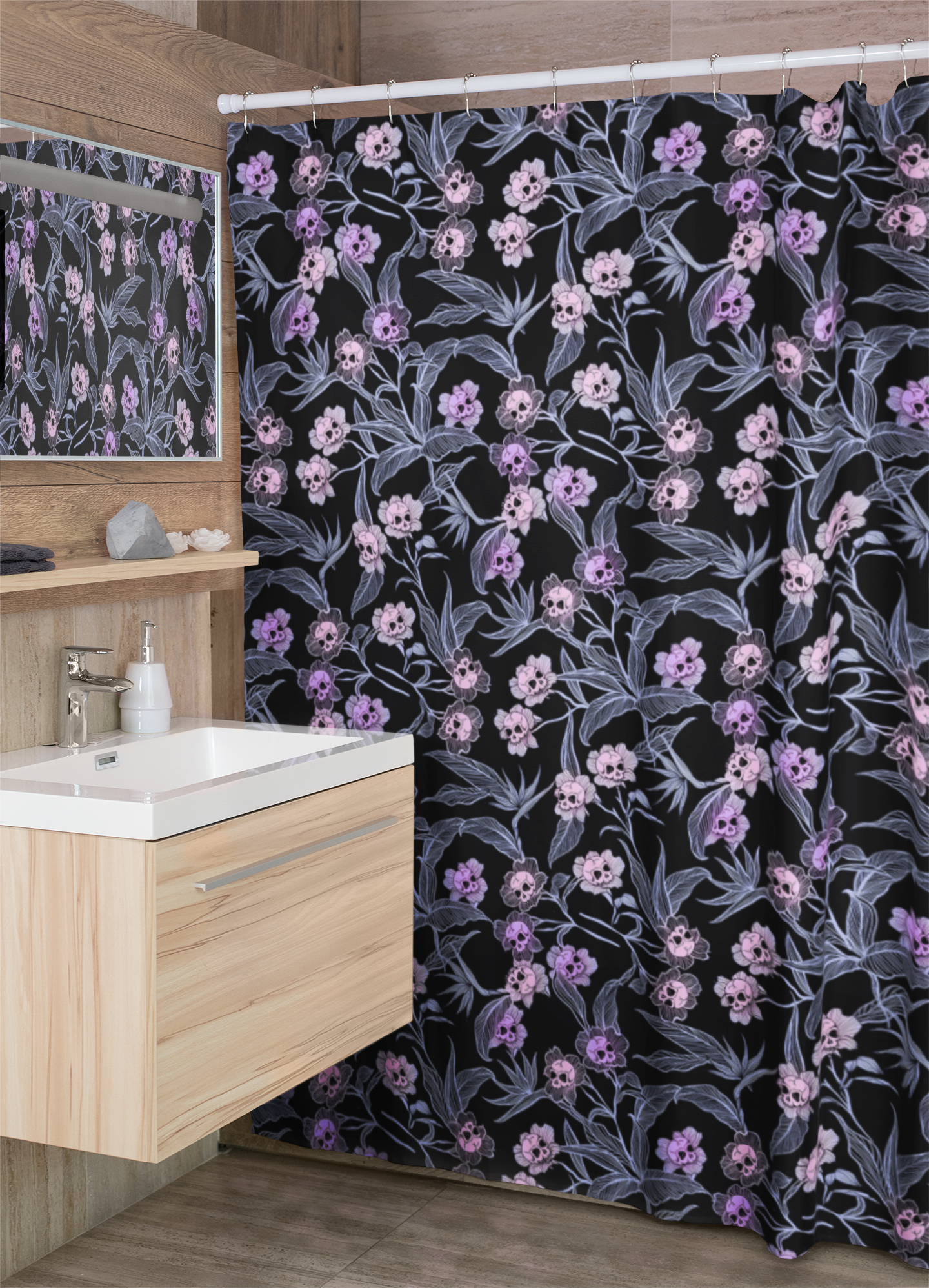 Pastel Goth Floral Shower Curtain - Pink - Red Finch Creations