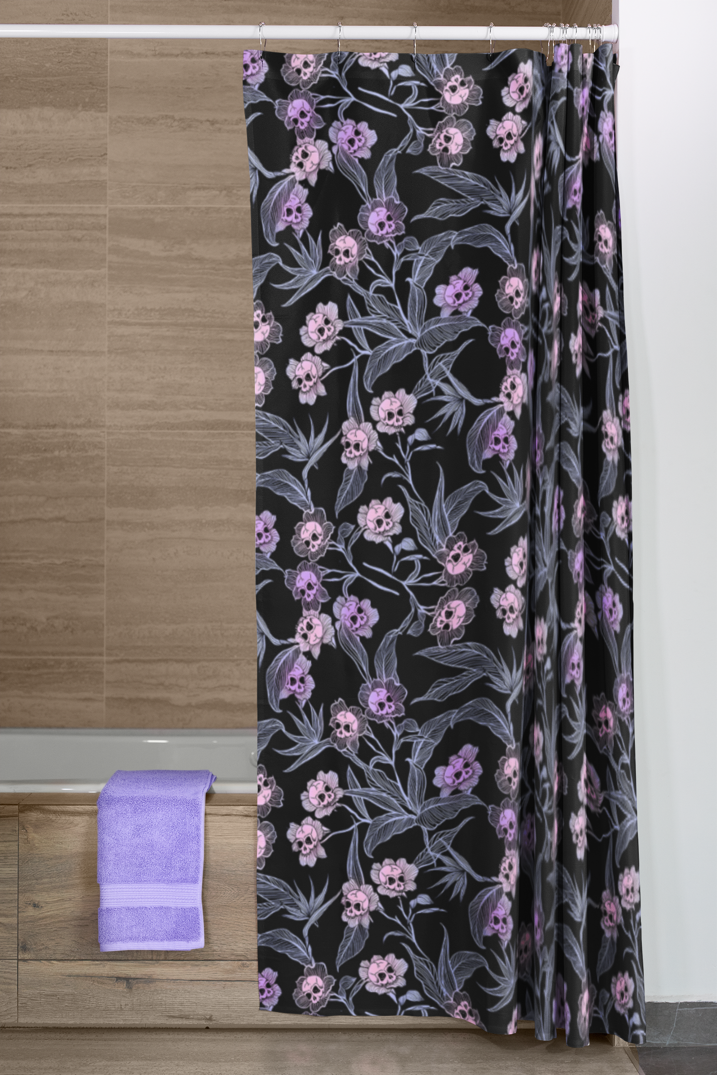 Pastel Goth Floral Shower Curtain - Pink - Red Finch Creations