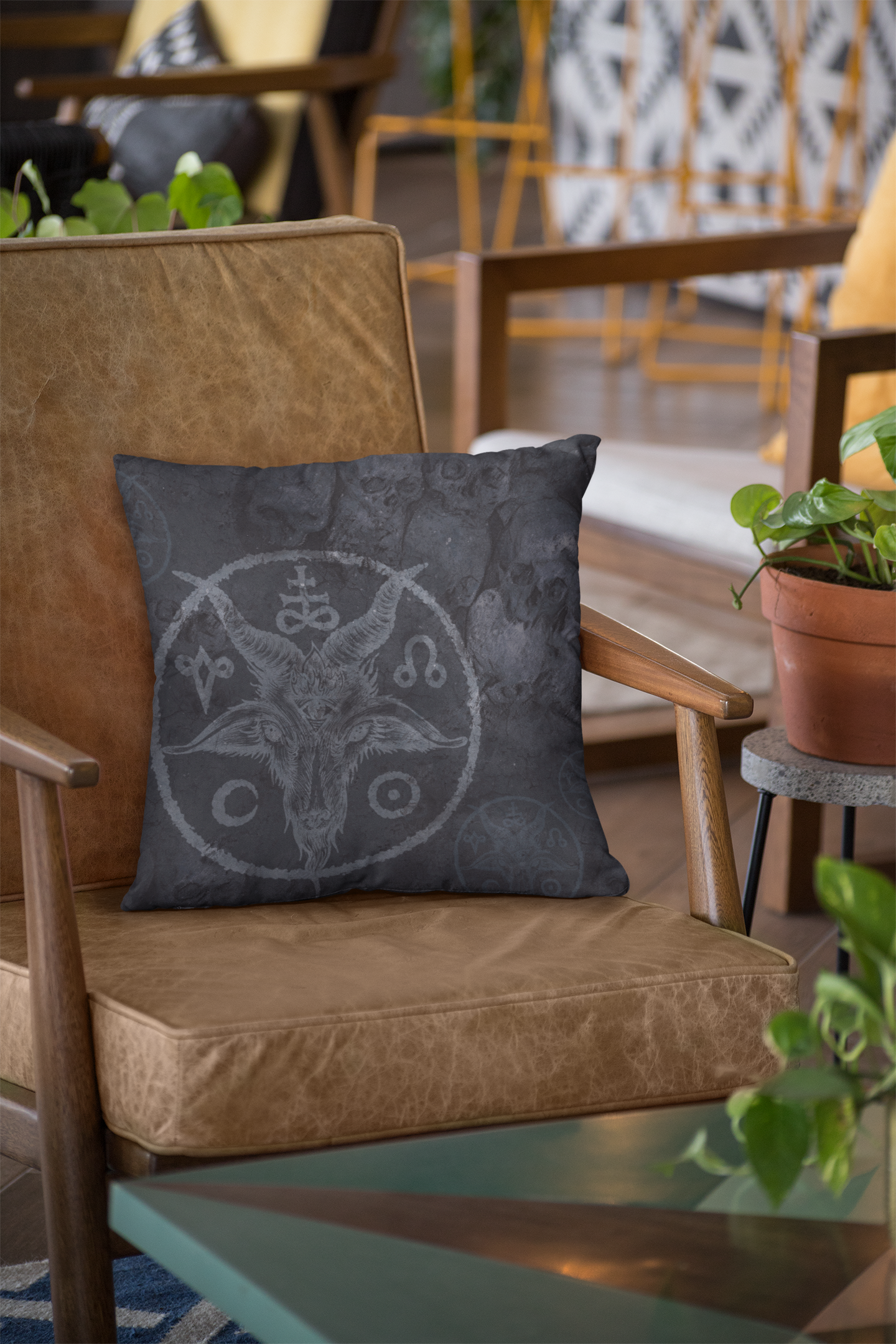 Dark Satanic Spun Polyester Throw Pillow Case - Black - Red Finch Creations