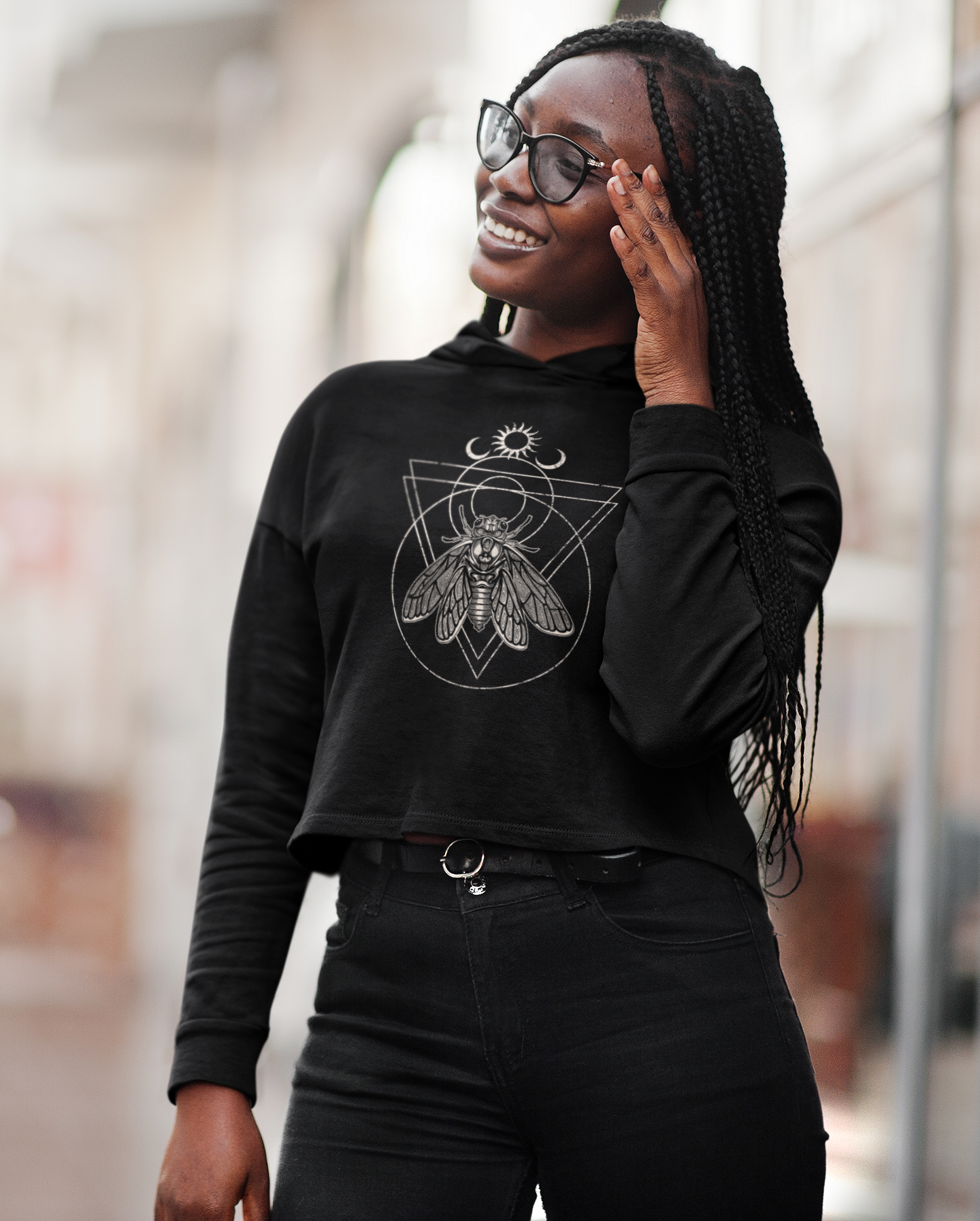 Witchy Occult Cicada Cropped Hooded Sweatshirt - Black – Red Finch Witchy Occult Cicada Cropped Hooded Sweatshirt - Black – Red Finch