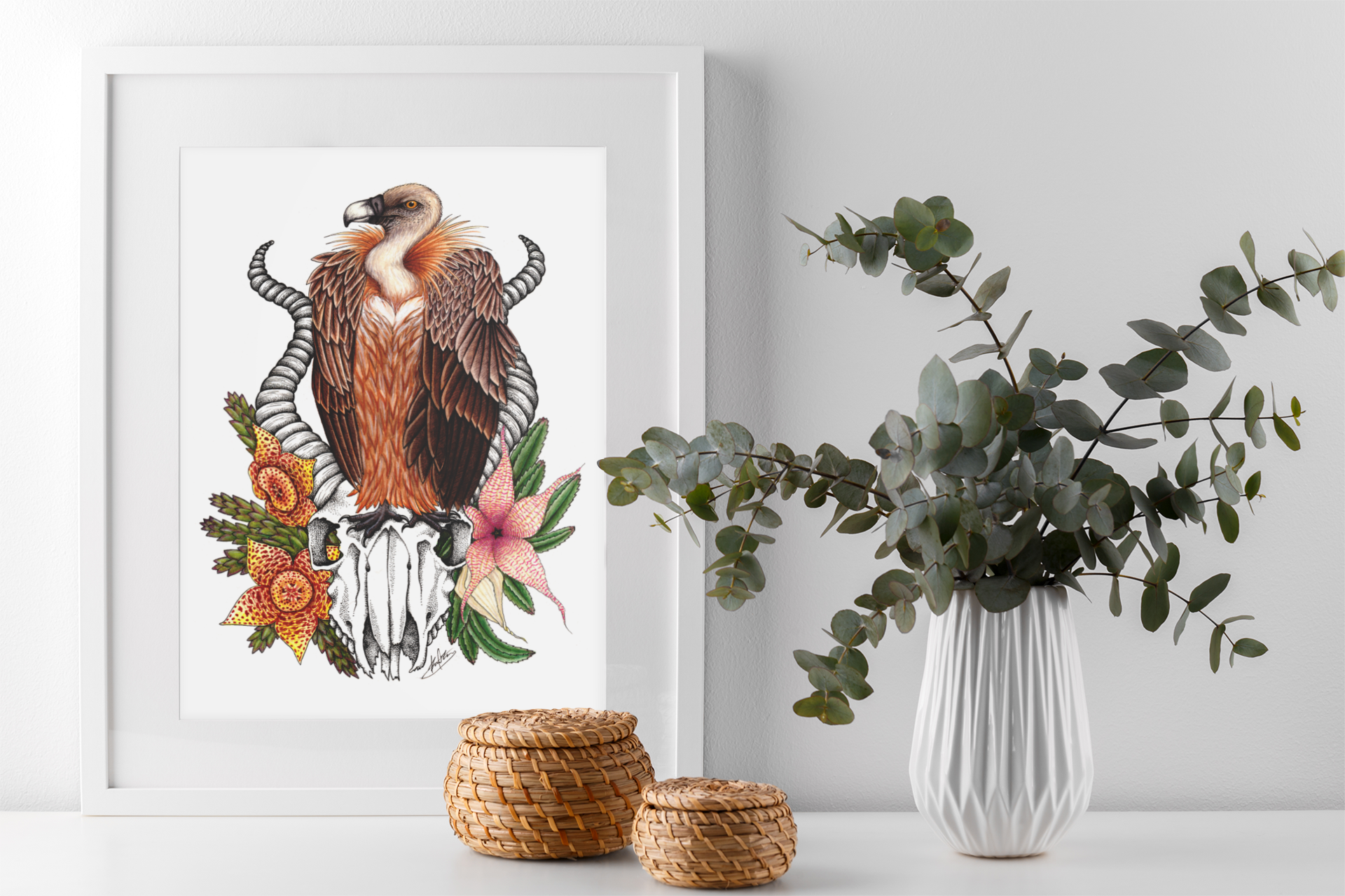 Griffon Vulture & Corpse Flowers - Fine Art Matte Print - Red Finch Creations