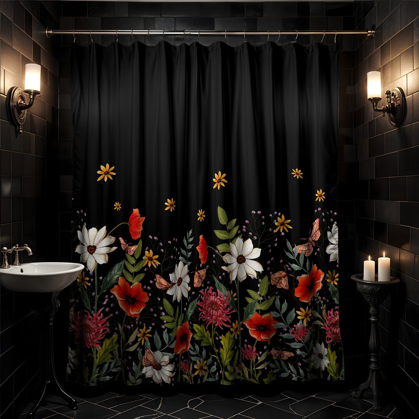 Moody Floral Shower Curtain - Red Finch Creations