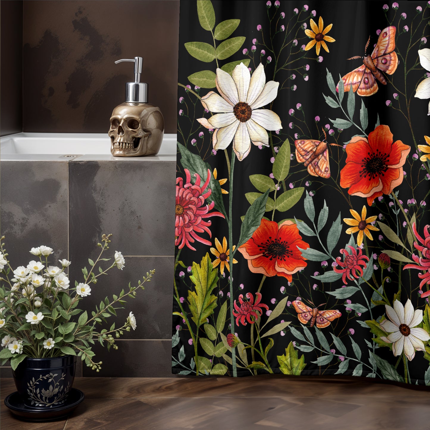 Moody Floral Shower Curtain - Red Finch Creations