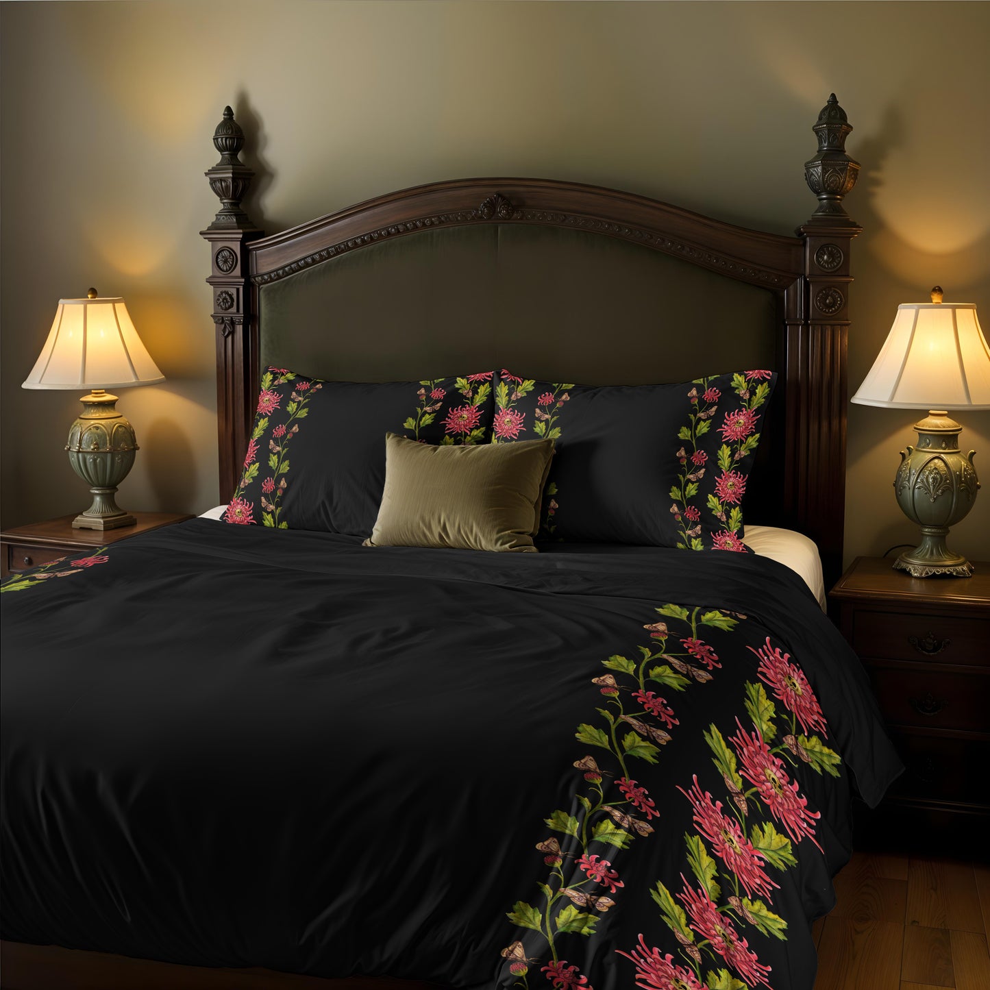 Chrysanthemum Moth Three Piece Duvet Bedding Set