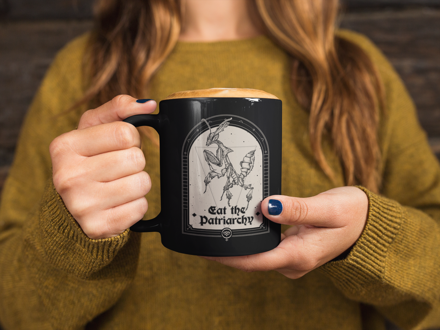 "Eat the Patriarchy" Ghost Mantis Mug - 11oz