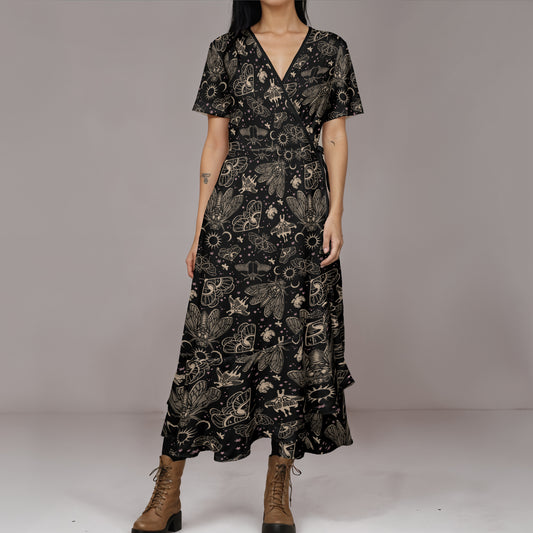 witchy maxi dress Inanna Witchy Snake" pinted long sleeve long dress, Goldenbrown