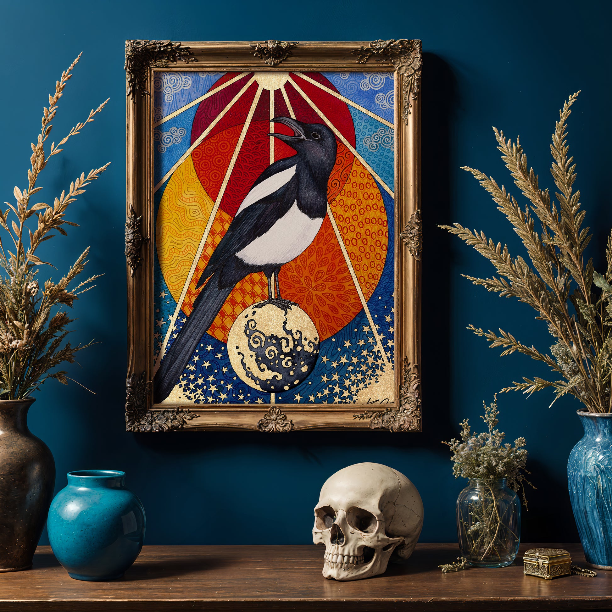 Celestial Magpie - Matte Finish Fine Art Print - Red Finch Creations