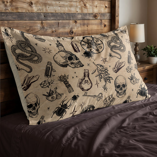 Occult Witchcraft Microfiber Pillow Sham - Beige - Red Finch Creations