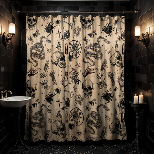 Occult Witchcraft Shower Curtain - Beige - Red Finch Creations