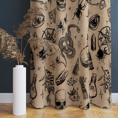 Occult Witchcraft Window Curtain (1 Piece) - Beige - Red Finch Creations