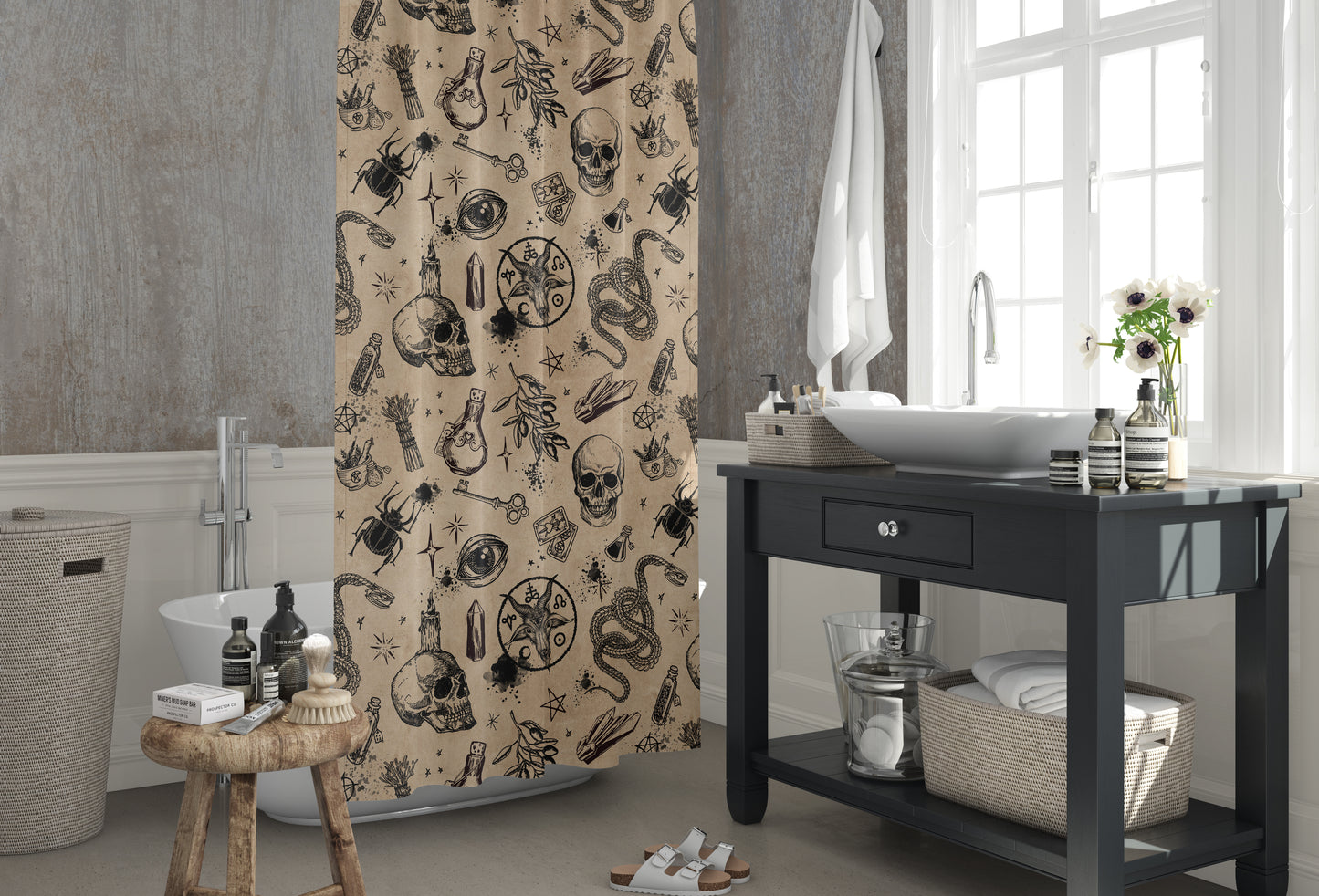 Occult Witchcraft Shower Curtain - Beige - Red Finch Creations