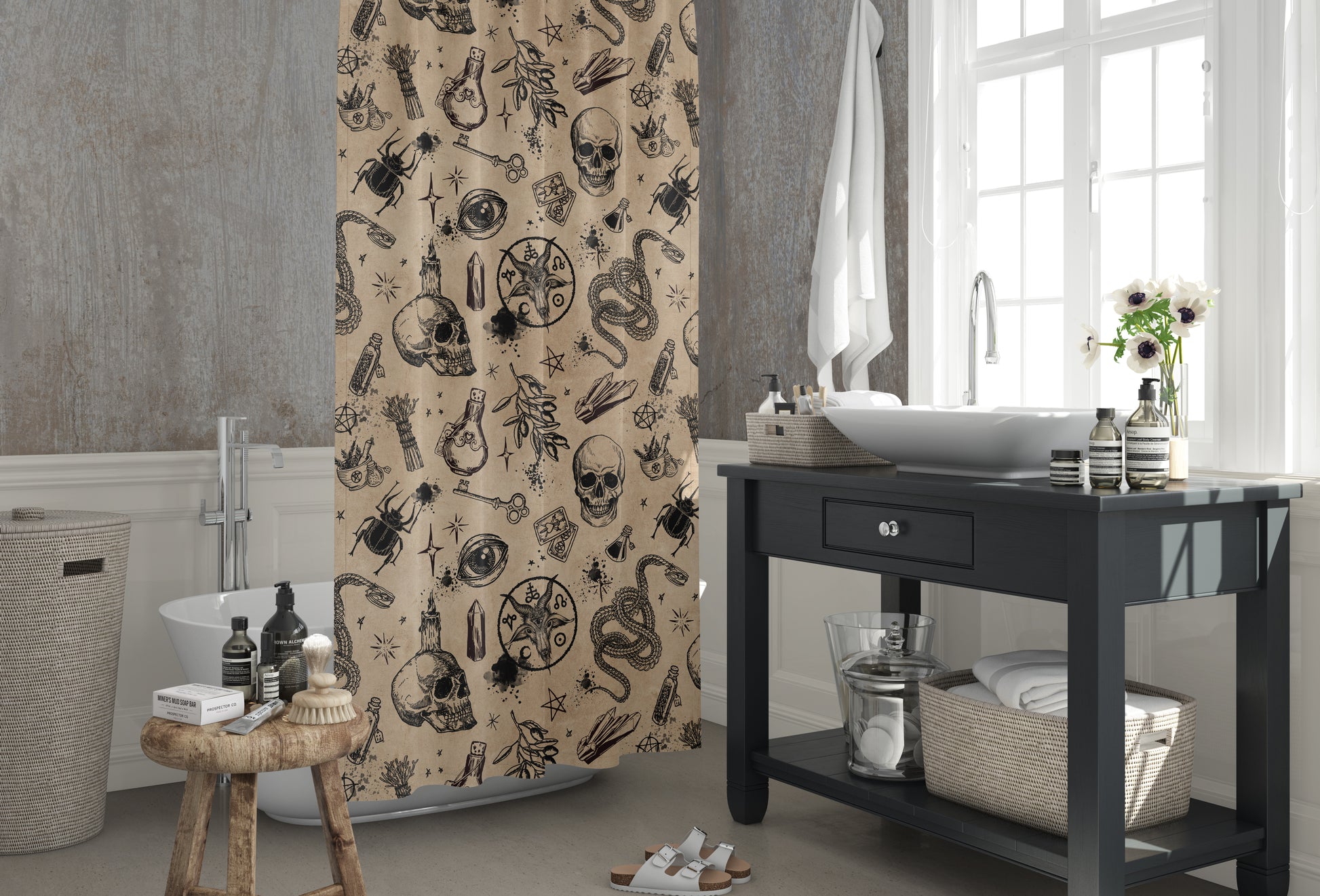 Occult Witchcraft Shower Curtain - Beige - Red Finch Creations