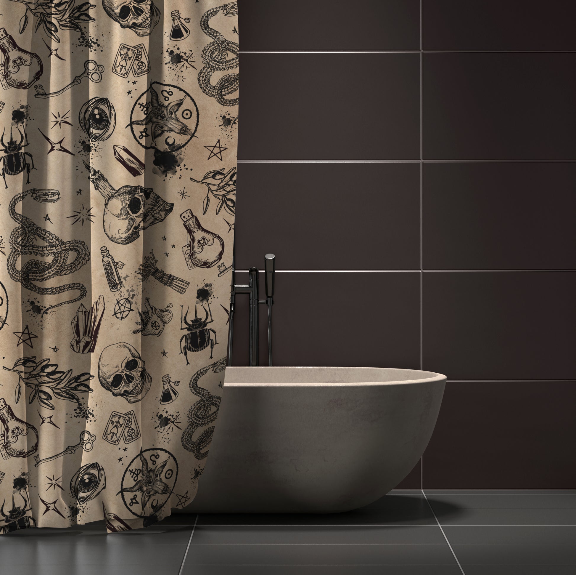 Occult Witchcraft Shower Curtain - Beige - Red Finch Creations