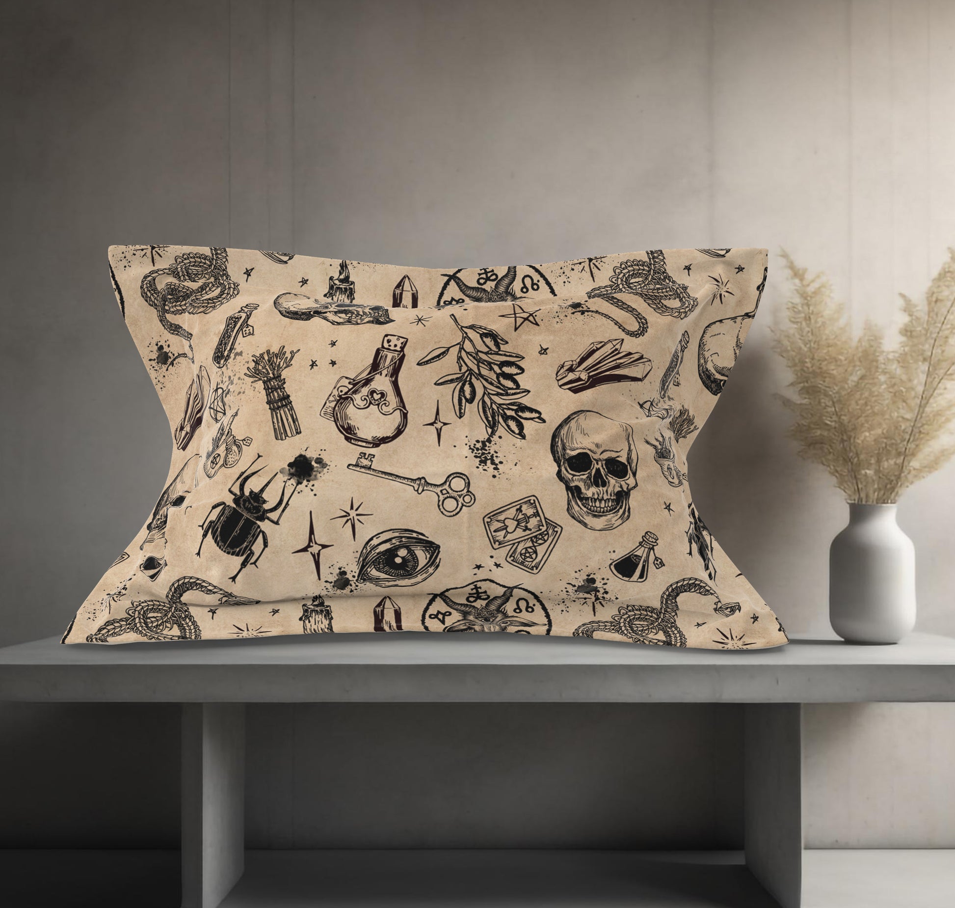 Occult Witchcraft Microfiber Pillow Sham - Beige - Red Finch Creations