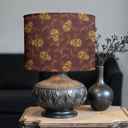 Ornate Skull Drum Lamp Shade - Red + Gold