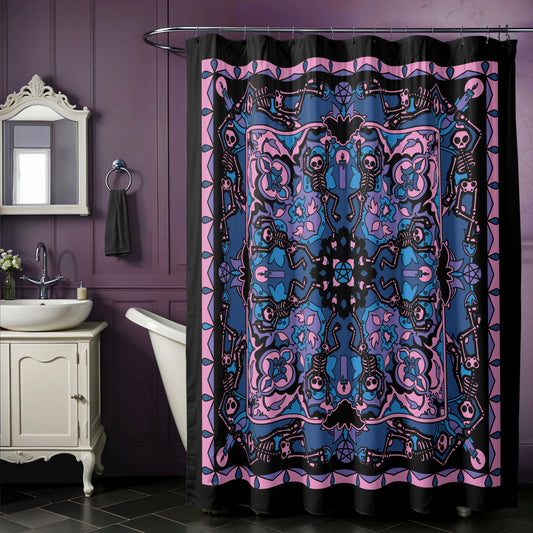 Dancing Skeleton Shower Curtain - Pink & Black - Red Finch Creations