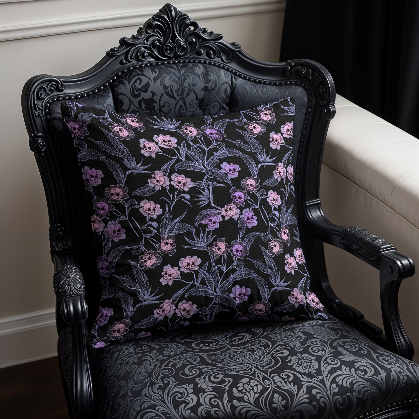 Pastel Goth Spun Polyester Square Pillow Case - Pink & Black - Red Finch Creations