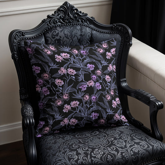 Pastel Goth Spun Polyester Square Pillow Case - Pink & Black - Red Finch Creations