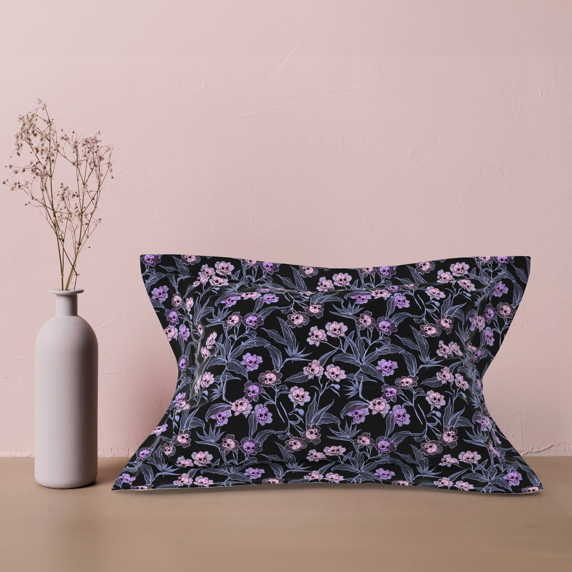 Pastel Goth Floral Microfiber Pillow Sham - 1pc Pink - Red Finch Creations