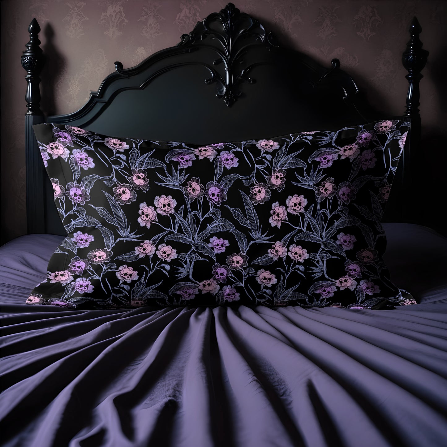 Pastel Goth Floral Microfiber Pillow Sham - 1pc Pink - Red Finch Creations