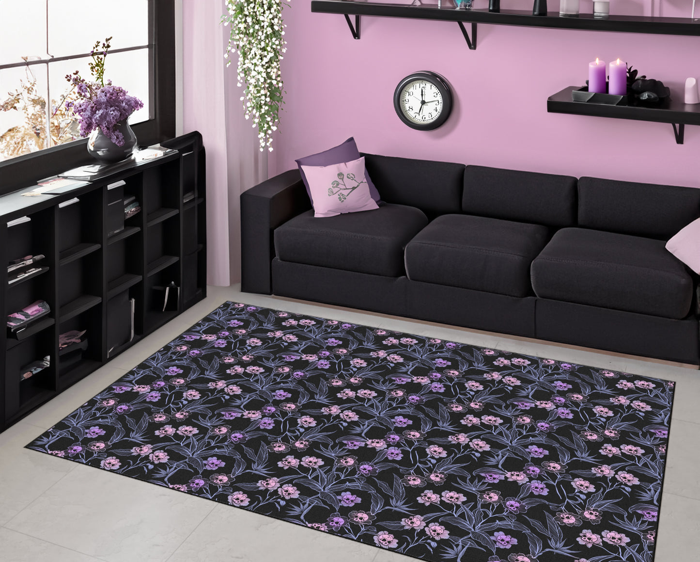 Pastel Goth Indoor/Outdoor Area Rug - Pink & Black - Red Finch Creations