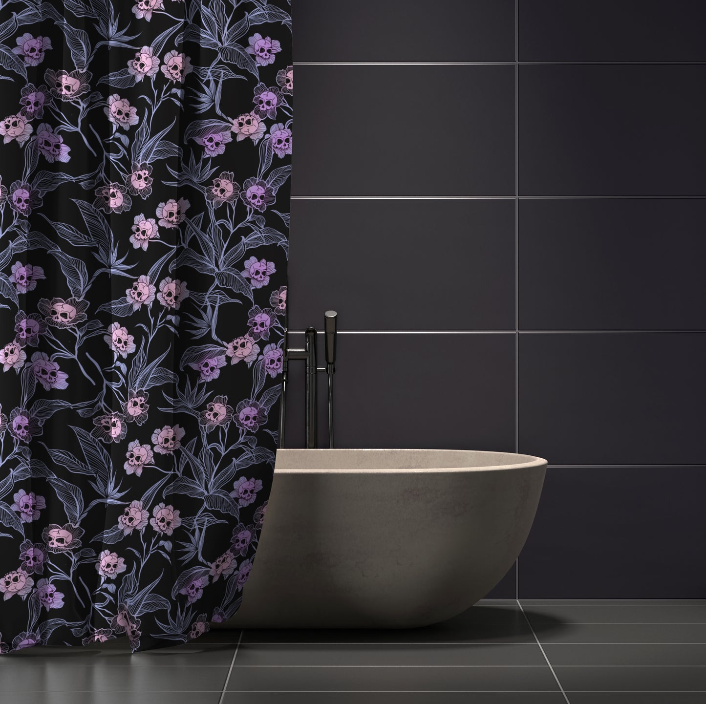 Pastel Goth Floral Shower Curtain - Pink - Red Finch Creations