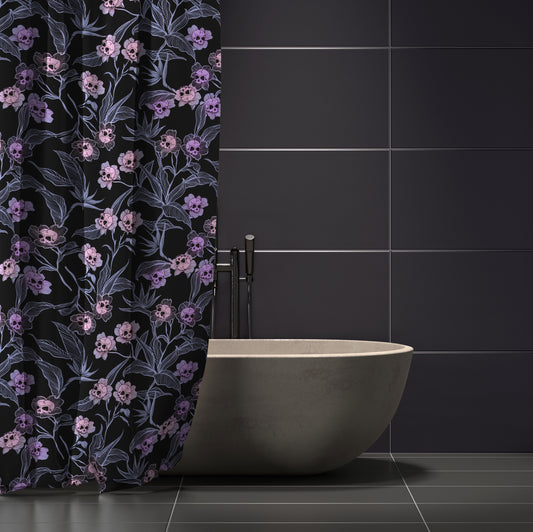 Pastel Goth Floral Shower Curtain - Pink - Red Finch Creations
