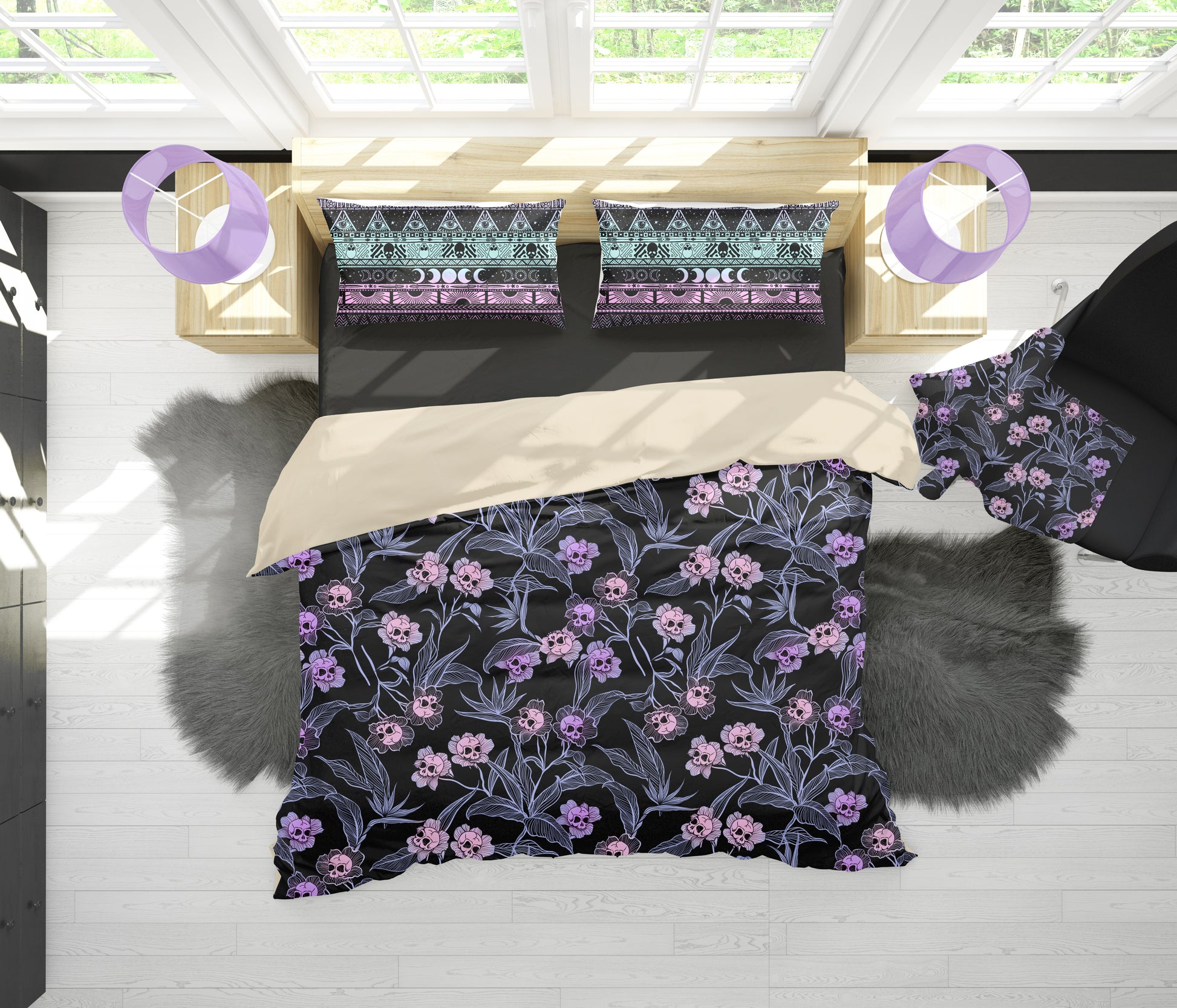 Pastel Goth Floral Duvet Cover - Pink - Red Finch Creations