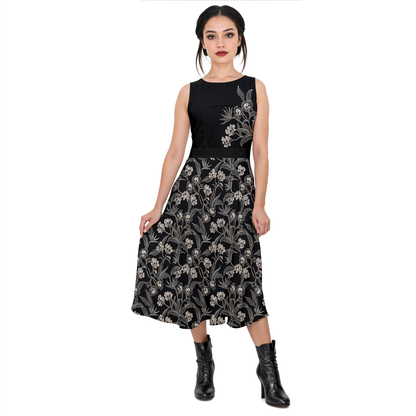 Gothic Floral Midi Tie-Back Chiffon Dress - Red Finch Creations