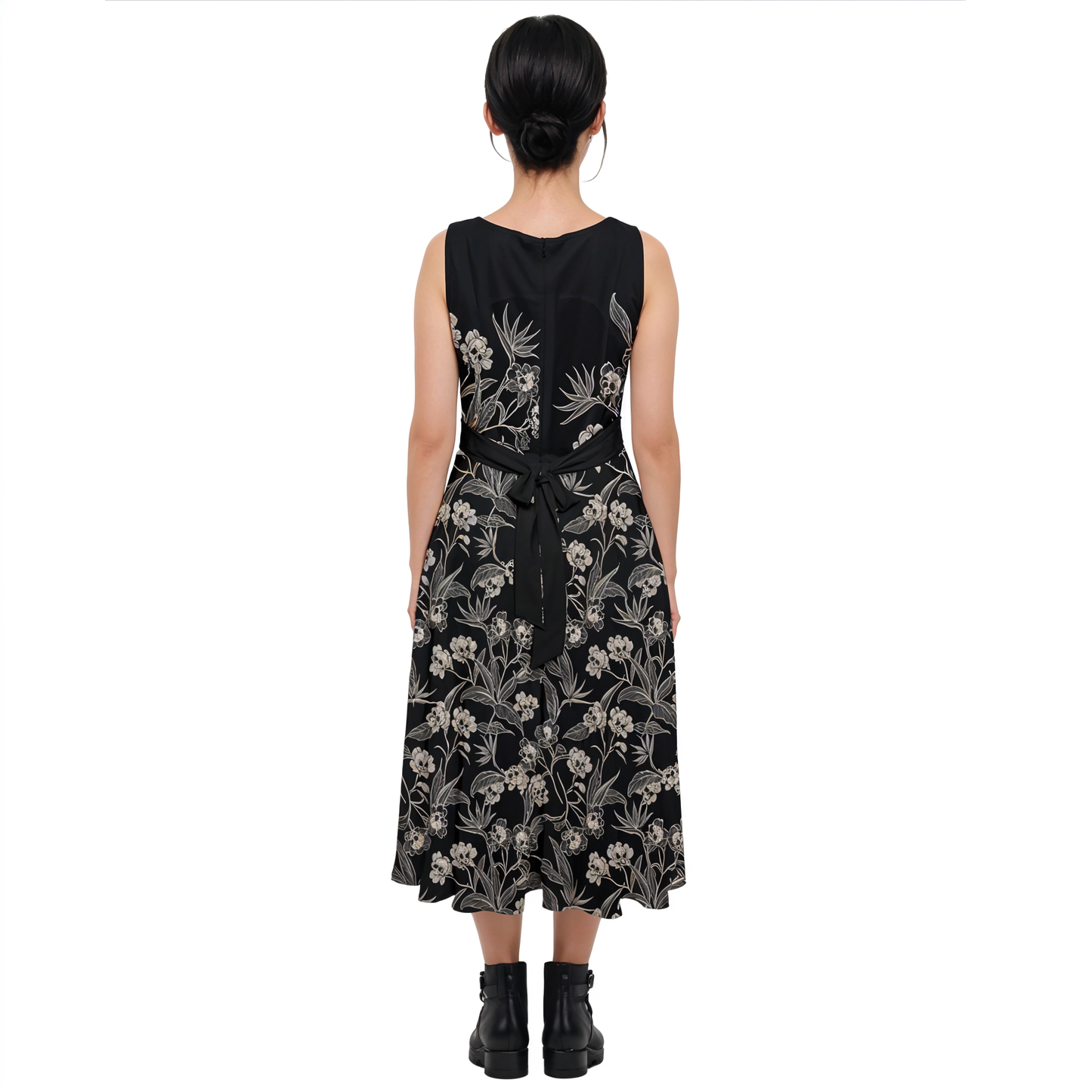 Gothic Floral Midi Tie-Back Chiffon Dress - Red Finch Creations