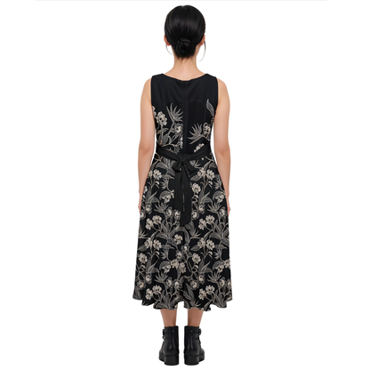 Gothic Floral Midi Tie-Back Chiffon Dress - Red Finch Creations