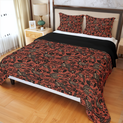 Fall Skeleton Three-Piece Bedding Set - Rust Red - Red Finch Creations